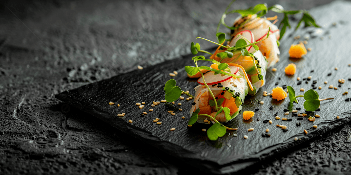 Pngtree a delicious assortment of sushi served on sleek black plate for picture image